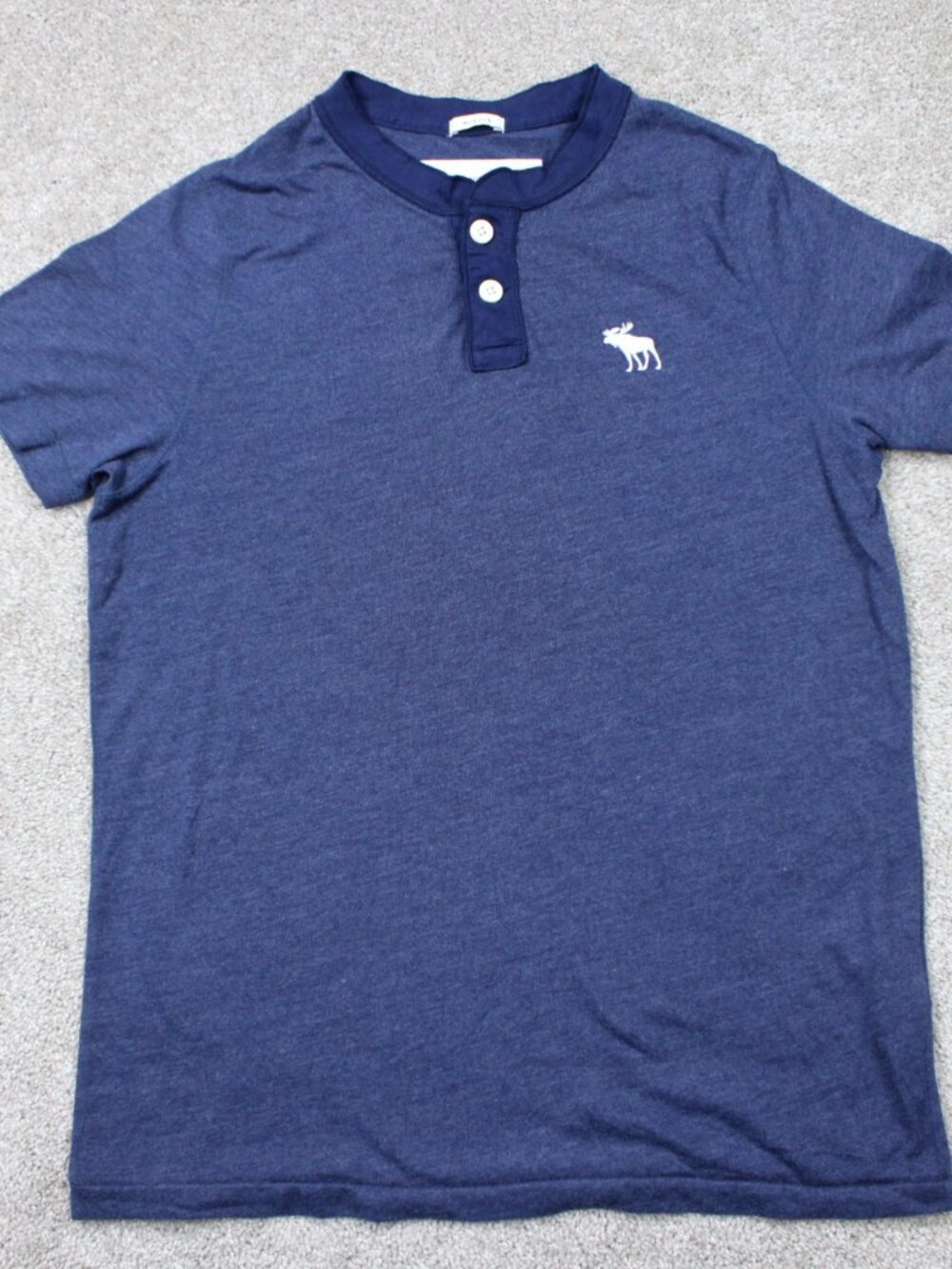Abercrombie & Fitch Henley Shirt Mens XL Blue Muscle Fit Moose Y2K Short Sleeve